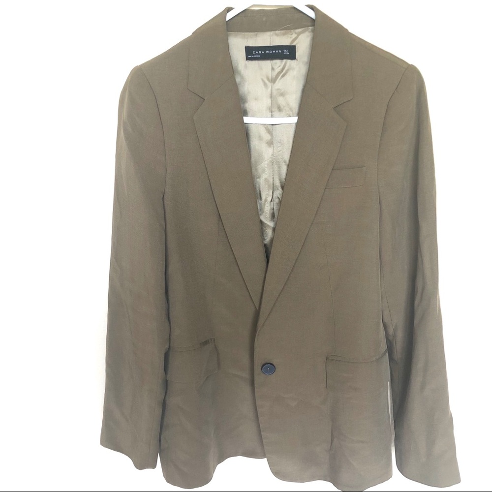Olive linen Zara blazer lightweight